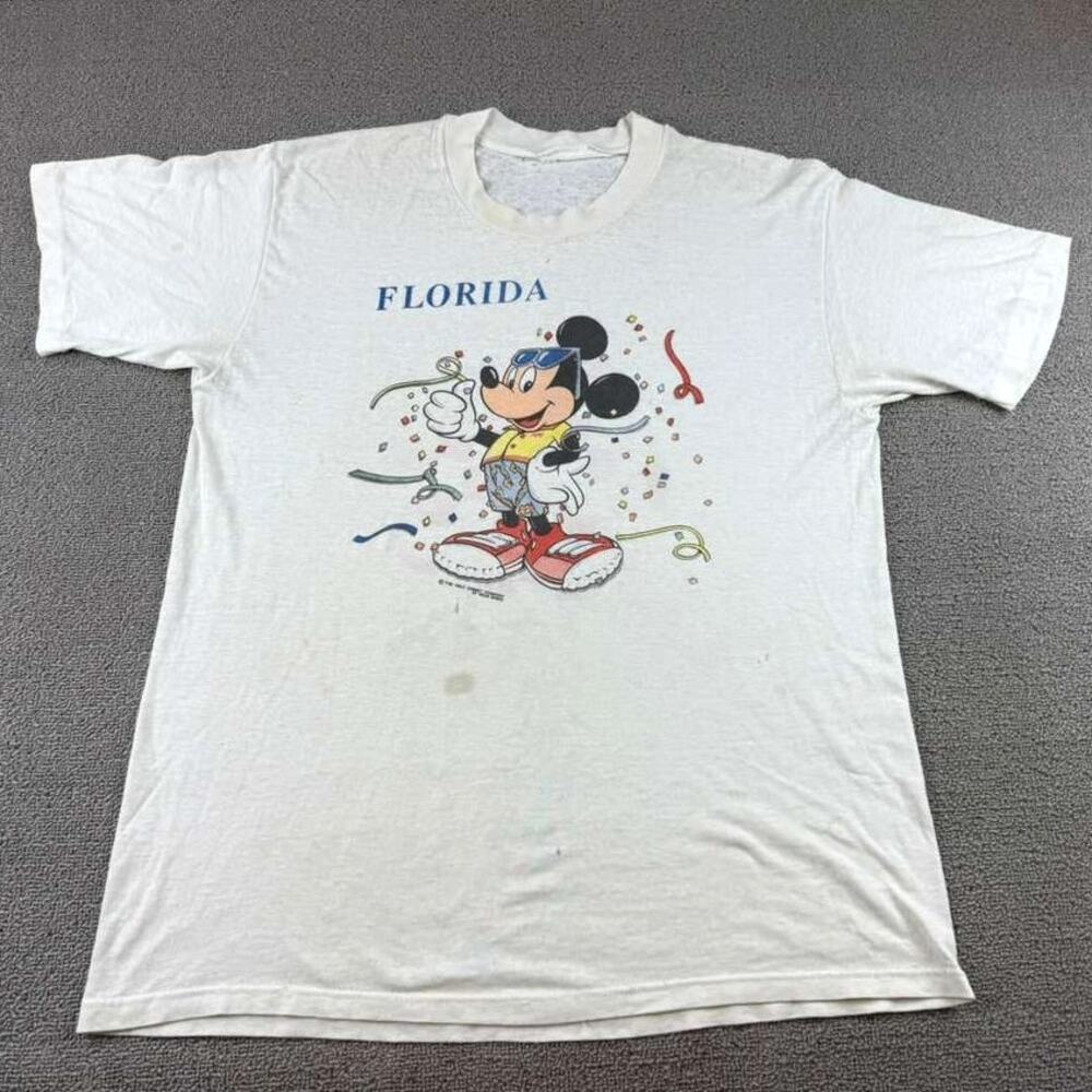 Vintage‎ Disney Men's Size Medium White Mickey Mouse Florida T Shirt Confetti